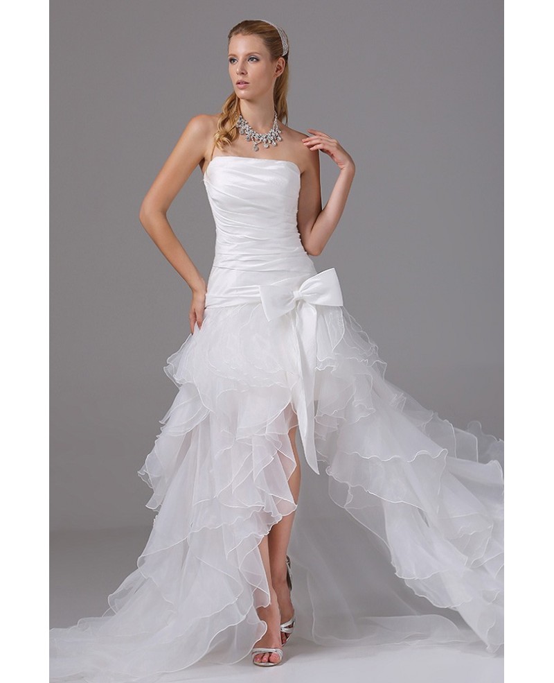 Pleated Organza Ruffles Cute Bow Sash Wedding Dress Short Front Long Back - Click Image to Close