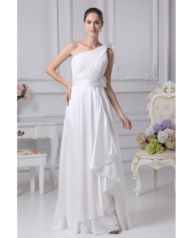 Gorgeous One Shoulder Pleated Chiffon Wedding Dress with Sash