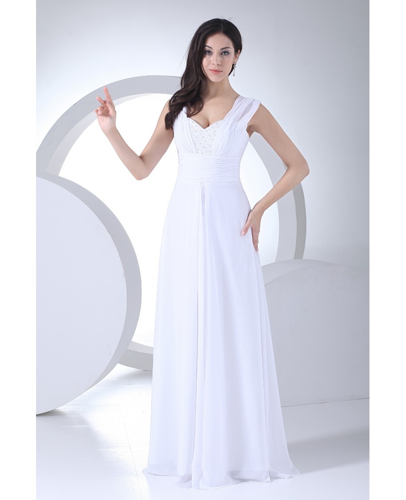 Beaded Sweetheart Floor Length Long Chiffon Wedding Dress with Straps