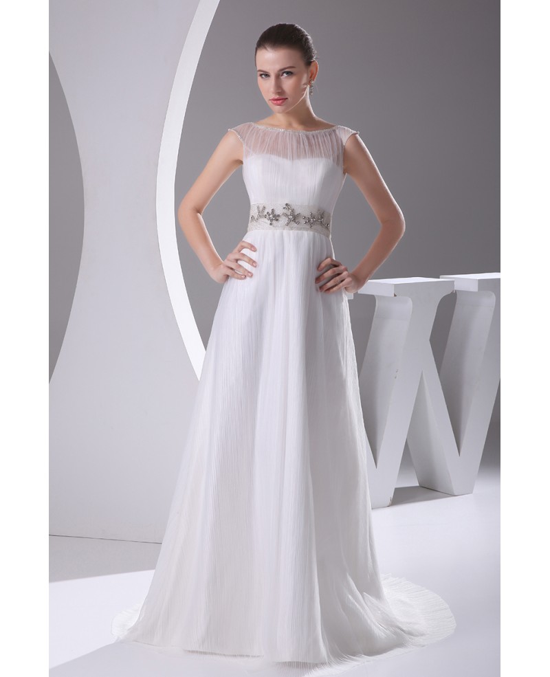 Elegant White Cap Sleeves Beaded Waist Long Formal Dress Custom