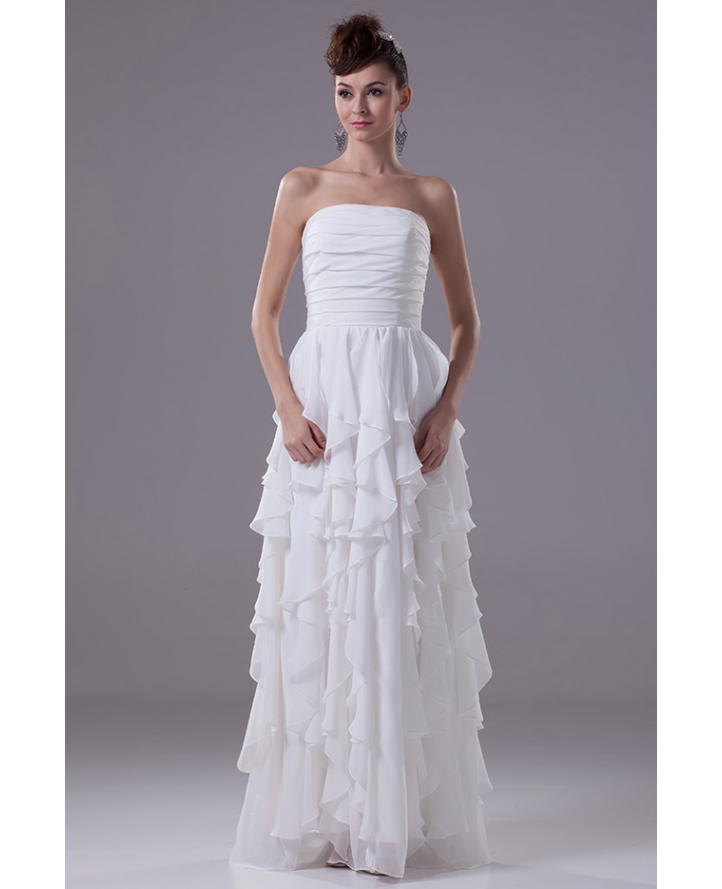 Strapless Cascading Ruffles Floor Length Chiffon Bridal Dress