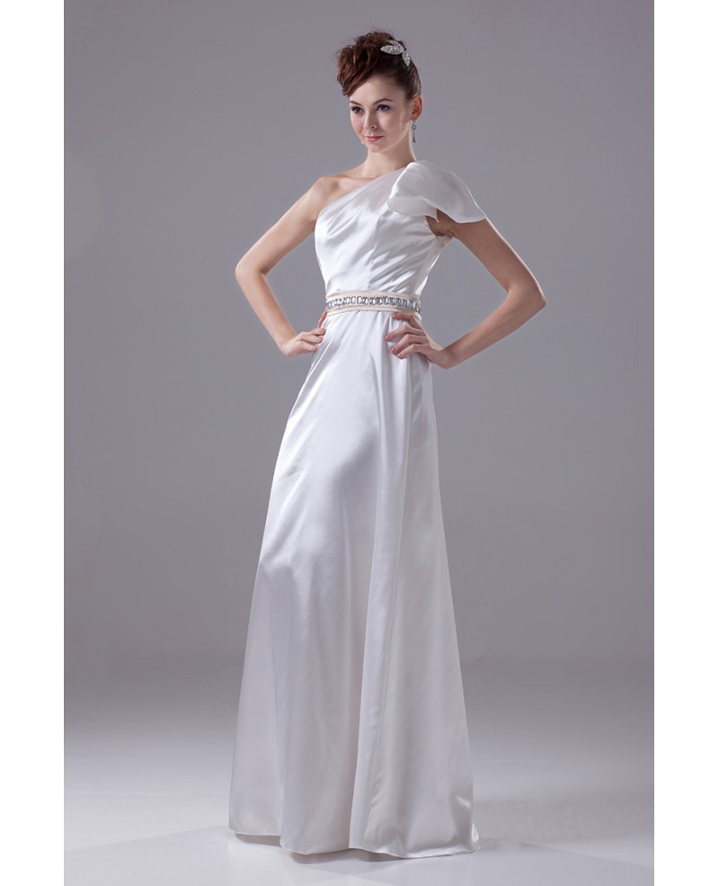 Beaded Sash Silky Satin One Strap Formal Dress Custom - Click Image to Close