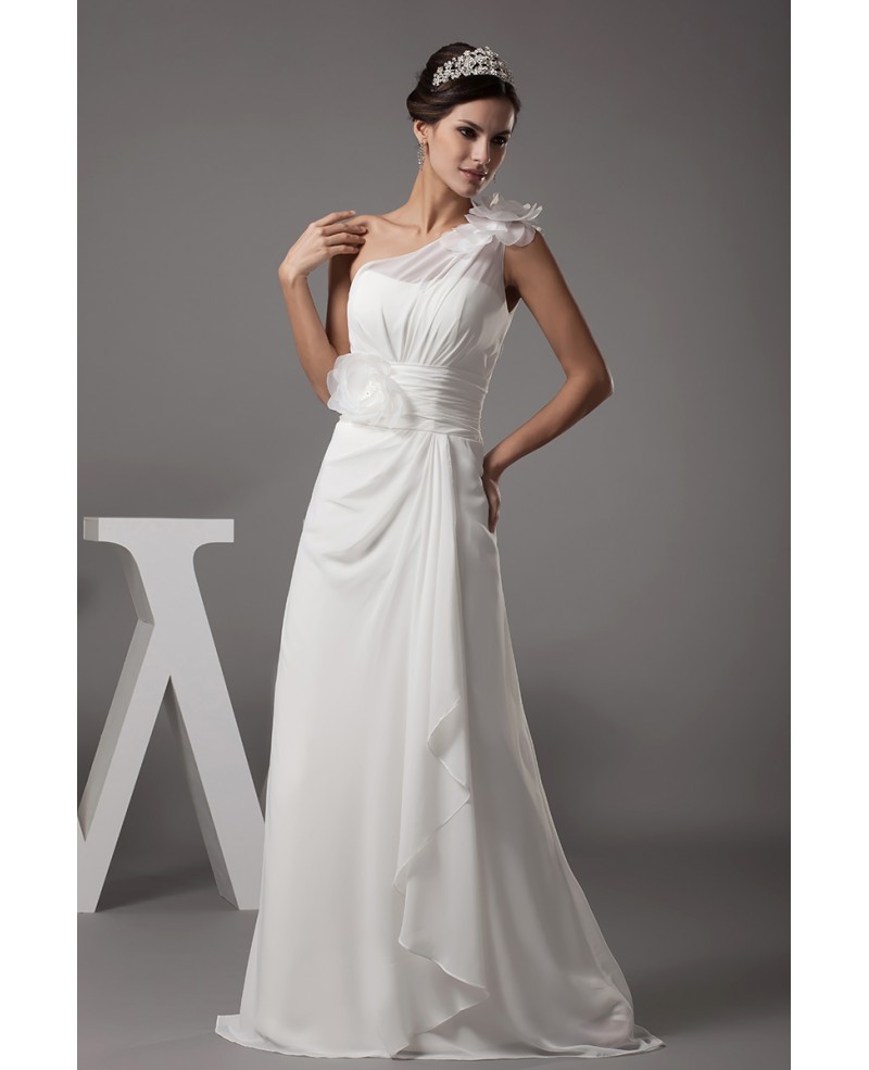 Floral One Shoulder Floor Length Chiffon Wedding Dress