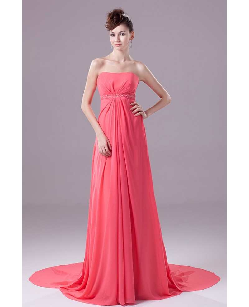 Watermelon Strapless Long Chiffon Maternity Formal Dress Custom - Click Image to Close