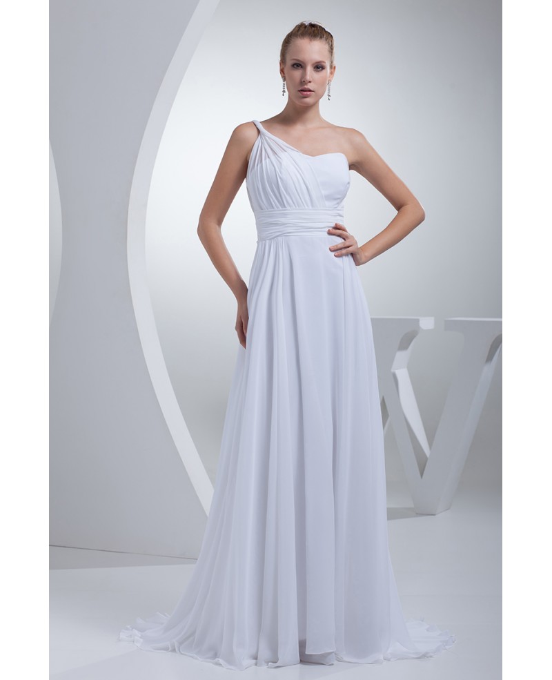 Grecian One Shoulder Beach Wedding Dress Long Chiffon