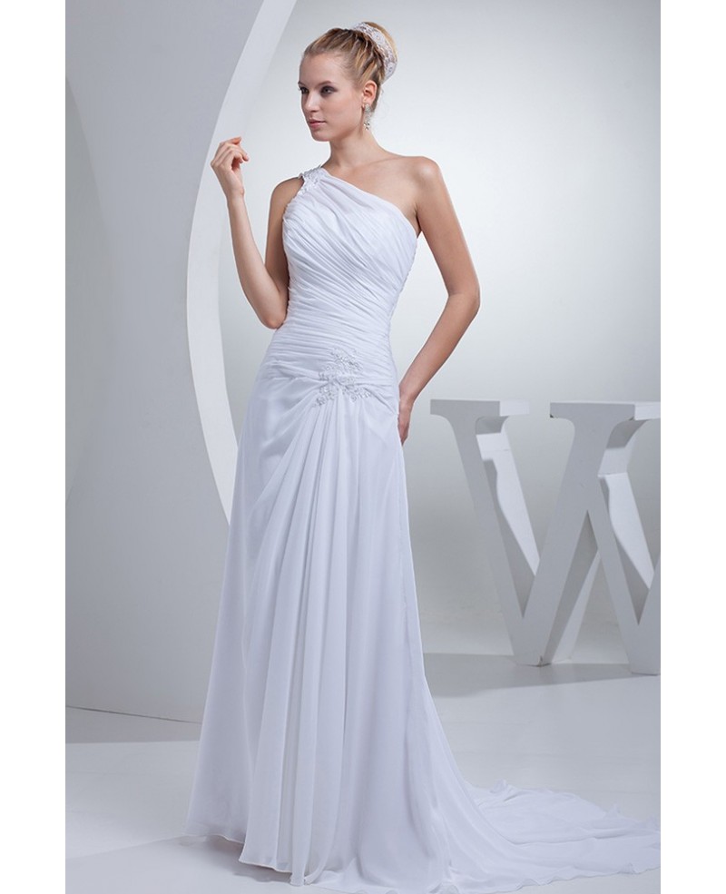 One Shoulder Greek Style Pleated Long Wedding Dress