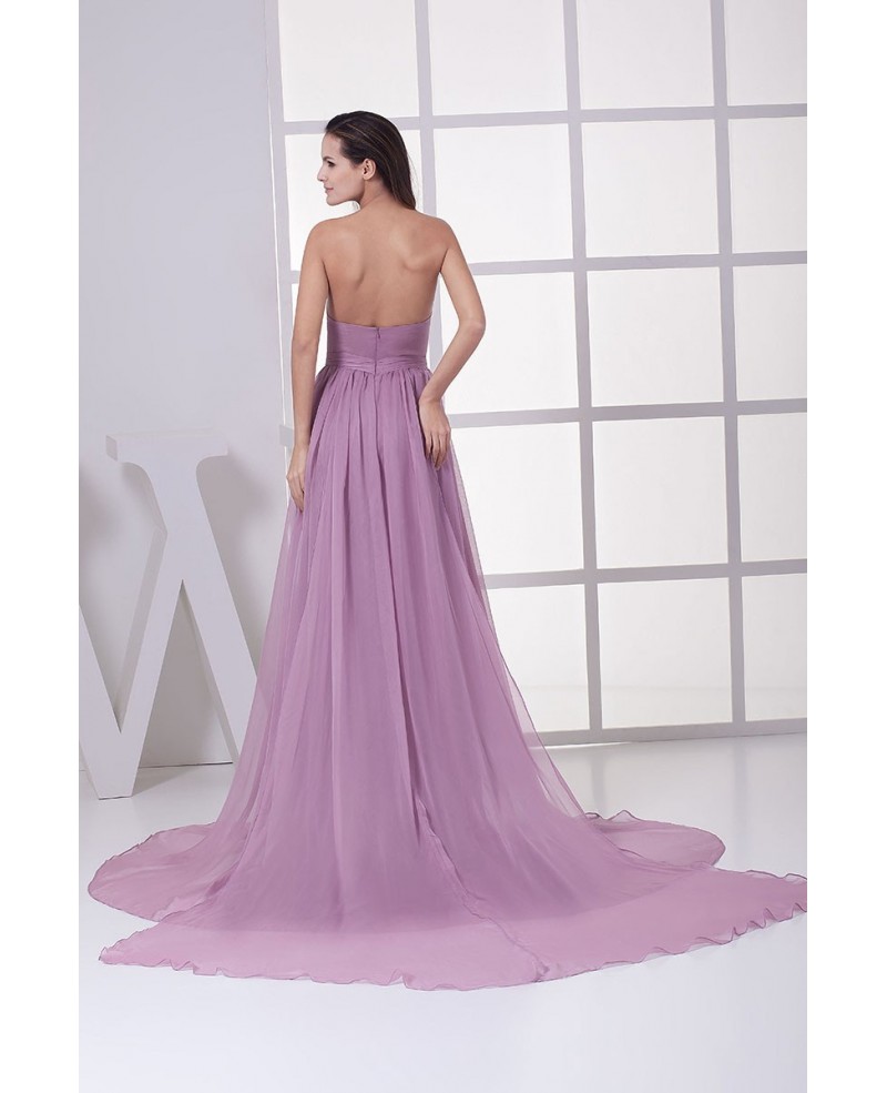 Sweetheart Lilac Purple Pleated Chiffon Long Wedding Dress with Train
