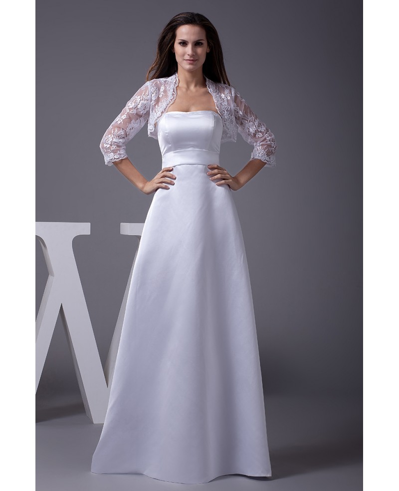 A-line Long Satin Strapless Wedding Dress with Lace Jacket