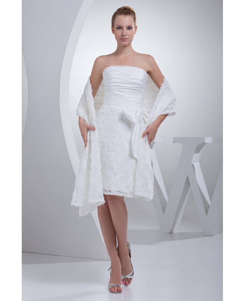 Beautiful Handmade Flowers White Strapless Wedding Dress with Shawl