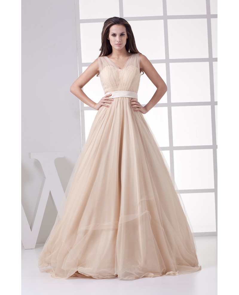 Modern Champagne Long Tulle A-line Formal Dress Custom - Click Image to Close