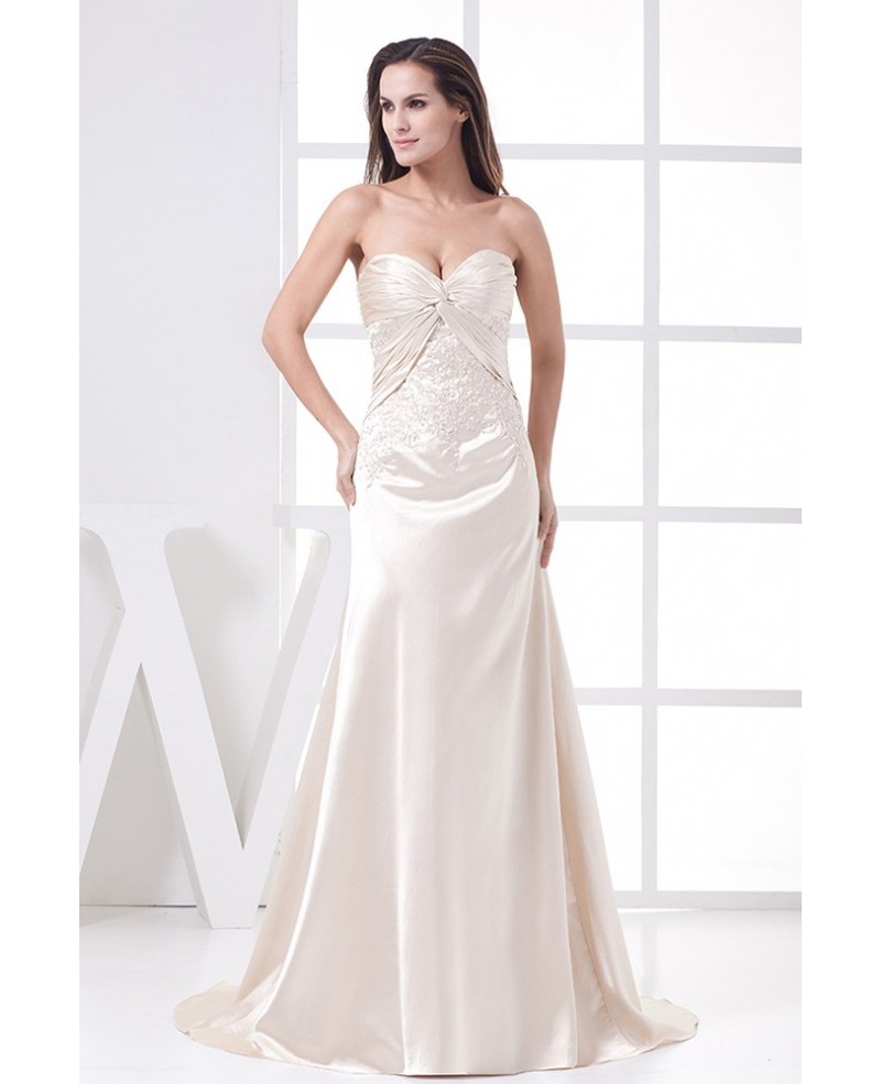 Sweetheart Pleated Lace A-line Champagne Wedding Dress with Beading