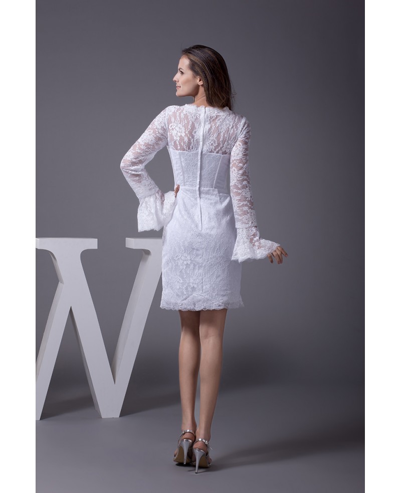 Unique Long Lace Sleeve Short Wedding Dress Reception