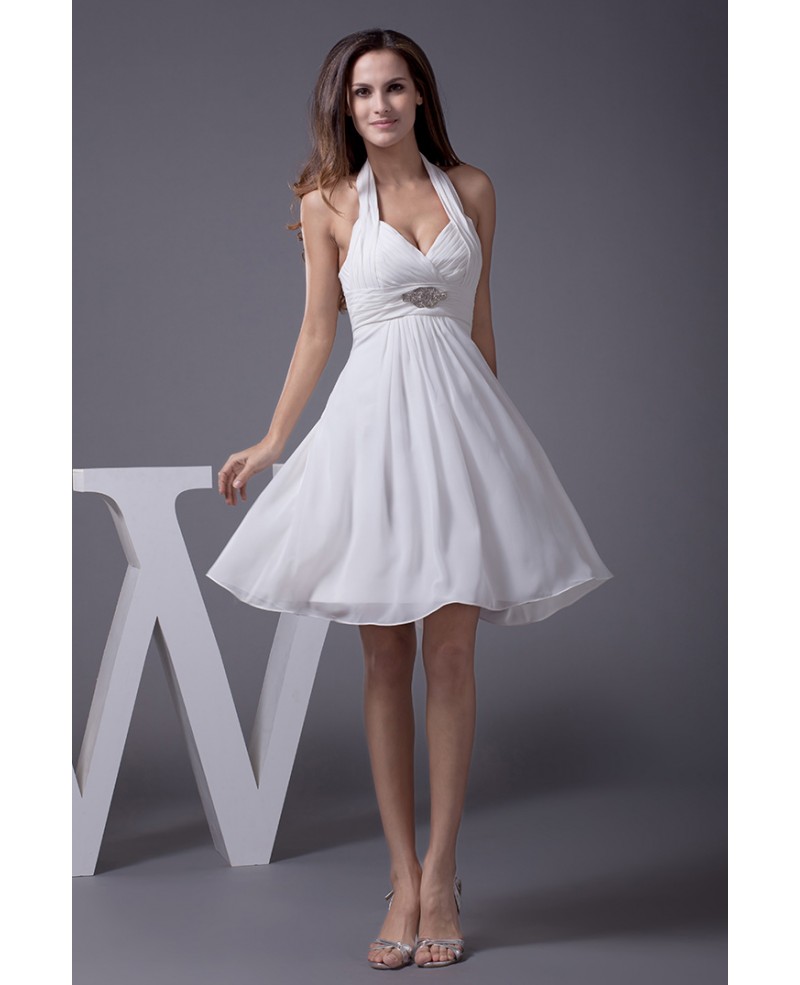 Cute Short Halter Chiffon Wedding Dress with Crystals