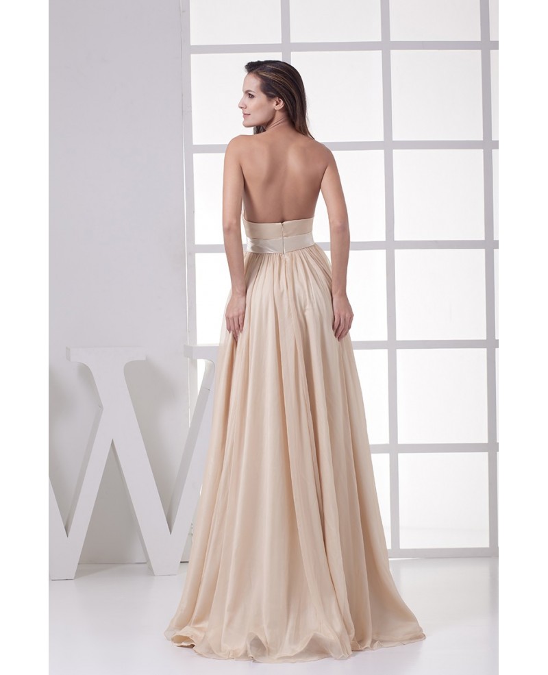 Empire Waist Sweetheart Pleated Long Champagne Formal Dress Backless