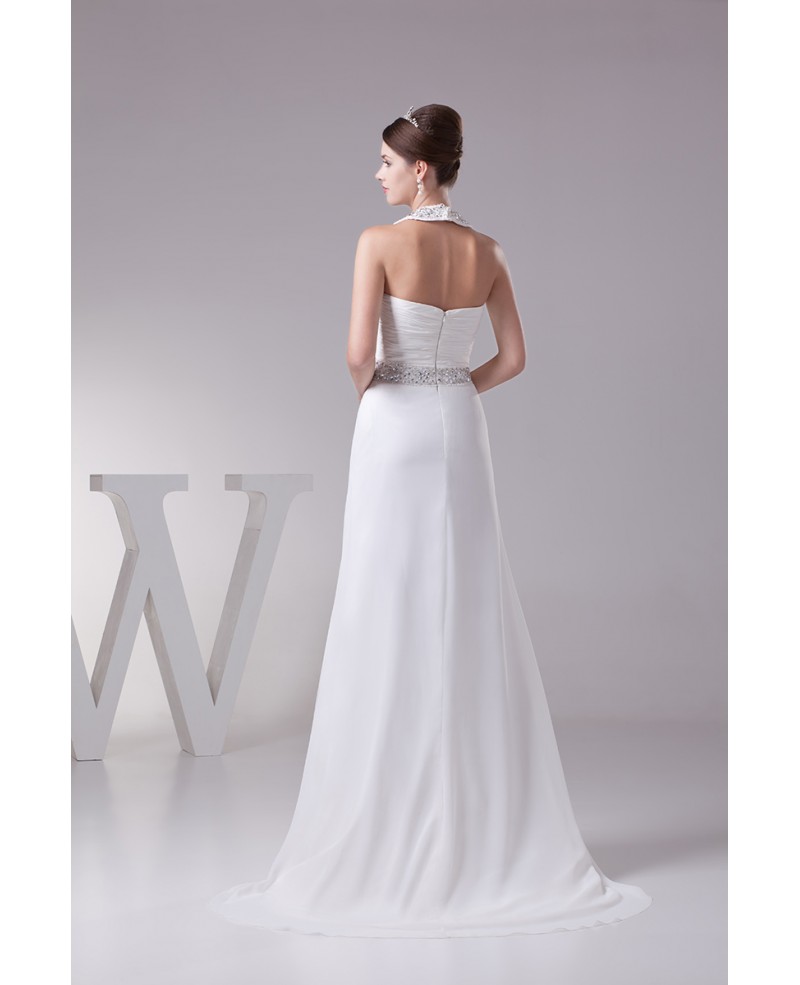 Sequined Long Halter Elegant White Formal Dress Custom