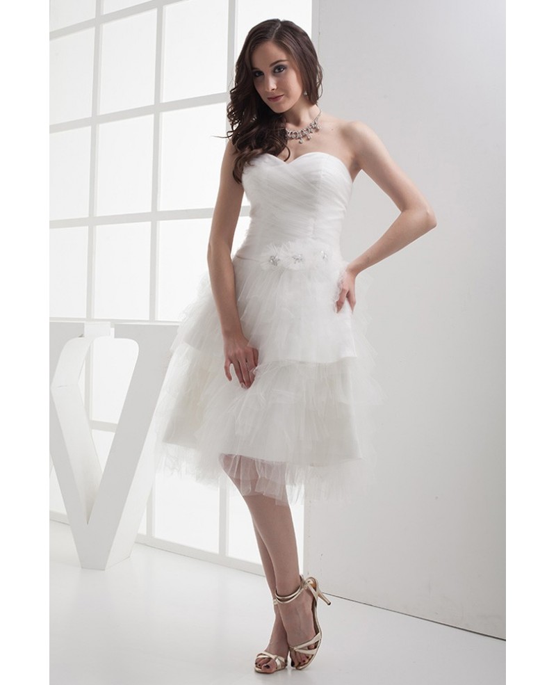 Short Puffy White Sweetheart Knee Length Wedding Dress