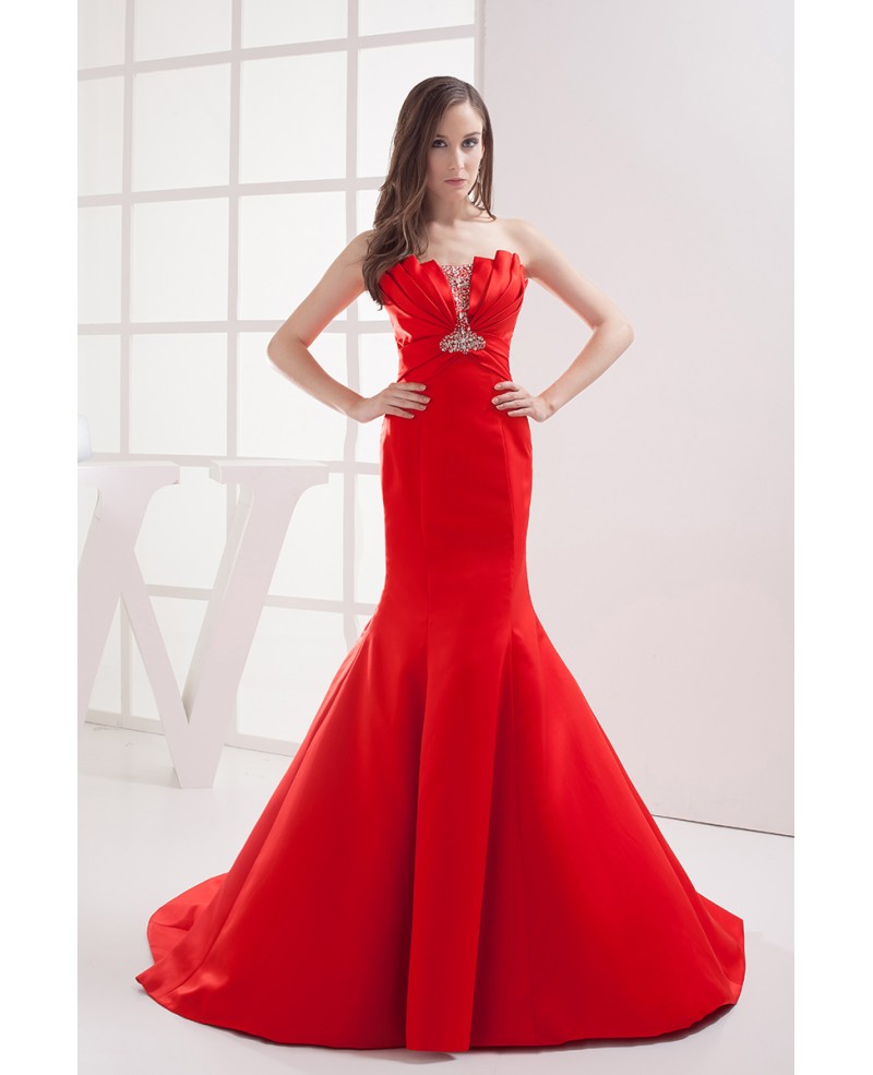 Custom Formal Red Mermaid Train Length Prom Dress