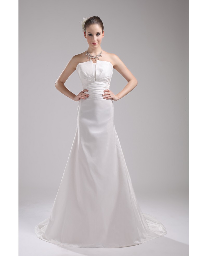 Simple White Taffeta Train Length Mermaid Wedding Dress