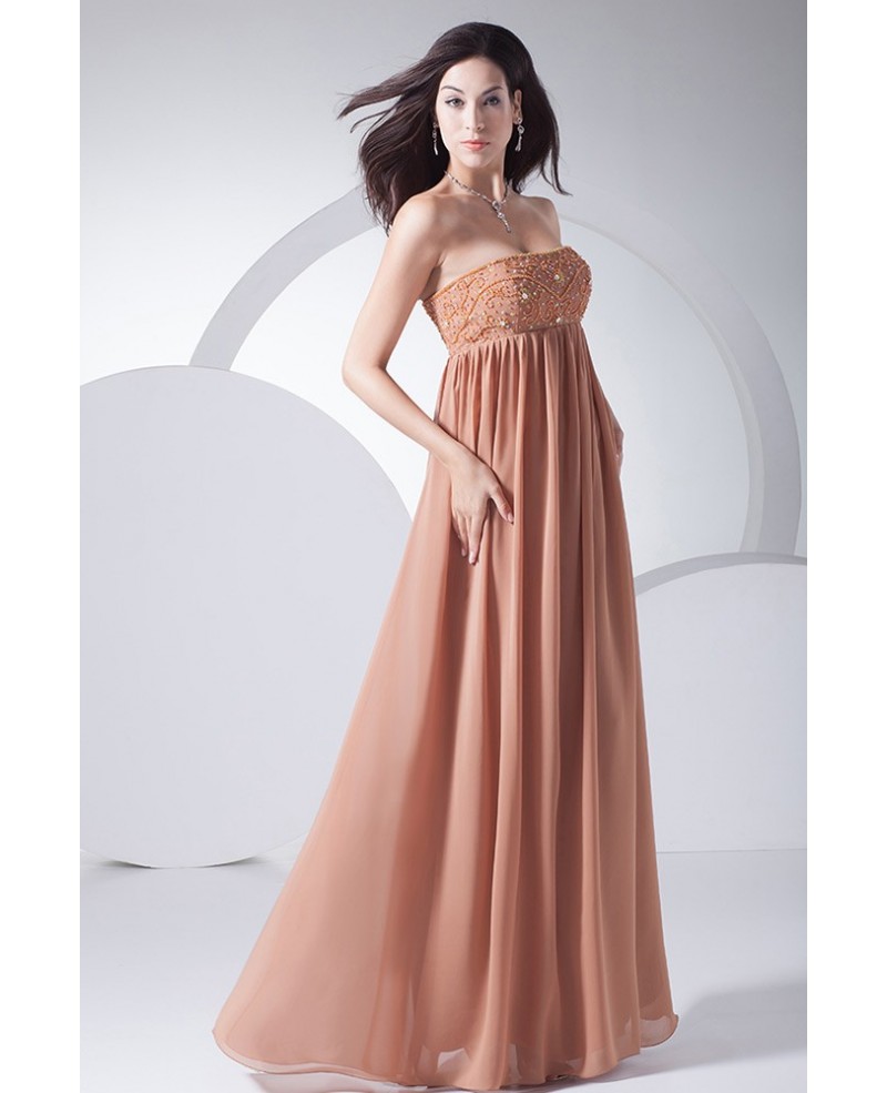 Strapless Beaded Empire Waist Color Chiffon Maternity Wedding Dress