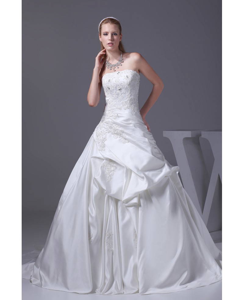 Strapless Taffeta Lace Ballgown Wedding Dress Corset Back