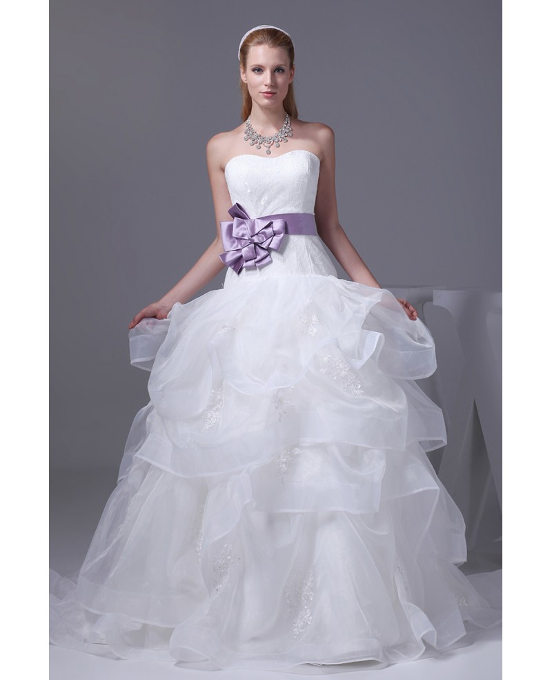 Cascading Ruffles Organza Sweetheart Wedding Dress with Sash