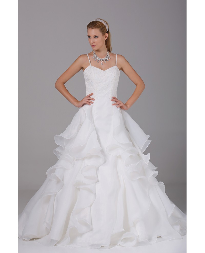 Pretty Organza Ruffles Wedding Dress with Spaghetti Straps