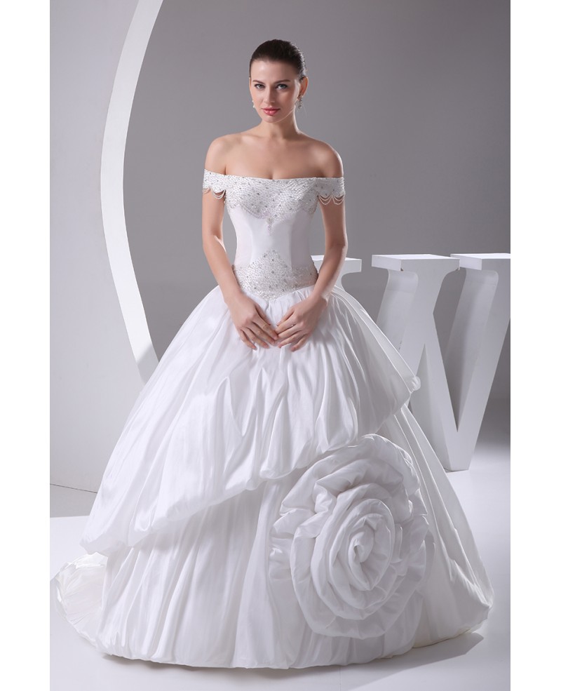 Off the Shoulder Romantic Beaded Taffeta Floral Wedding Dress - Click Image to Close