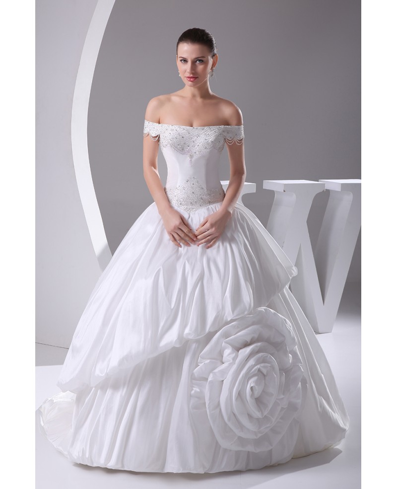 Off the Shoulder Romantic Beaded Taffeta Floral Wedding Dress