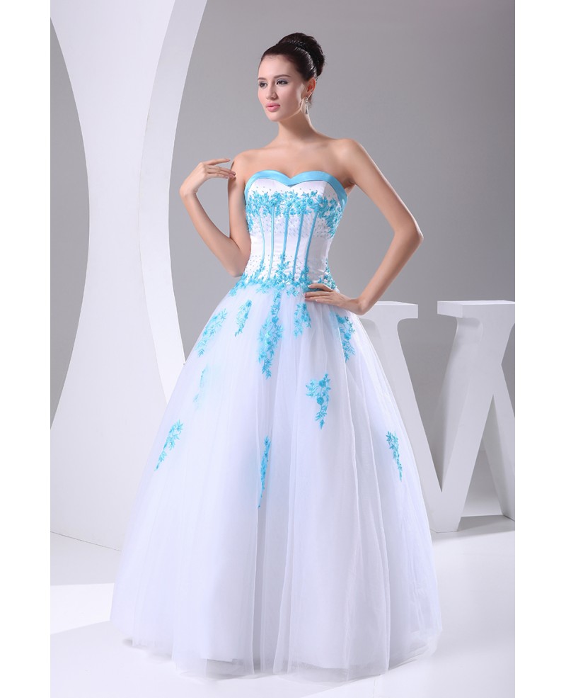 Blue and White Lace Sweetheart Wedding Dress Ballgown with Color