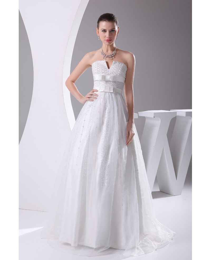 Beaded Pearls Cute Empire Waist Ballgown Maternity Wedding Dress