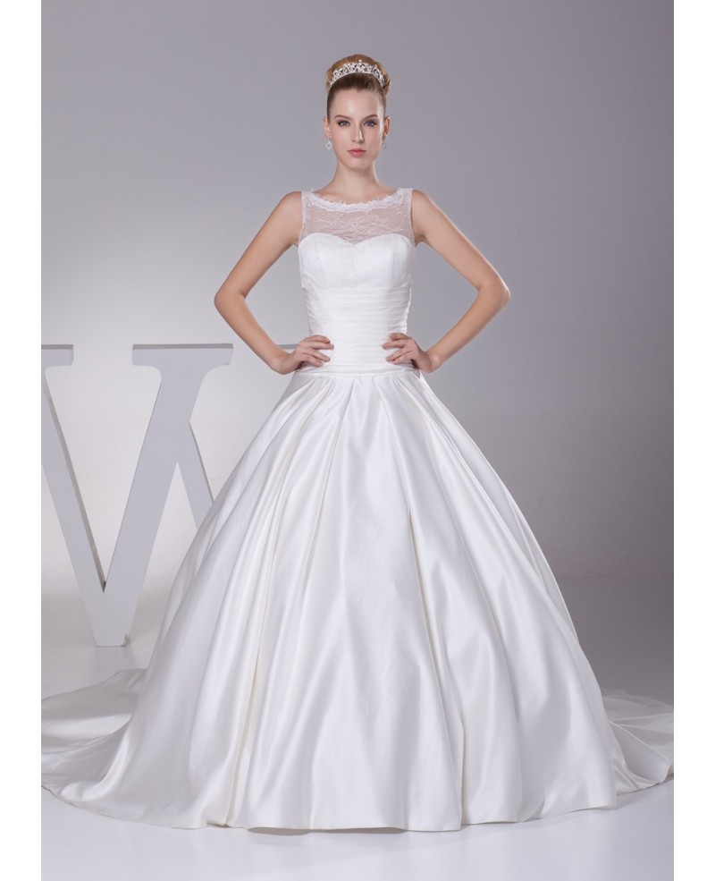 High Neck Sleeveless Ballgown Satin Wedding Dress Custom