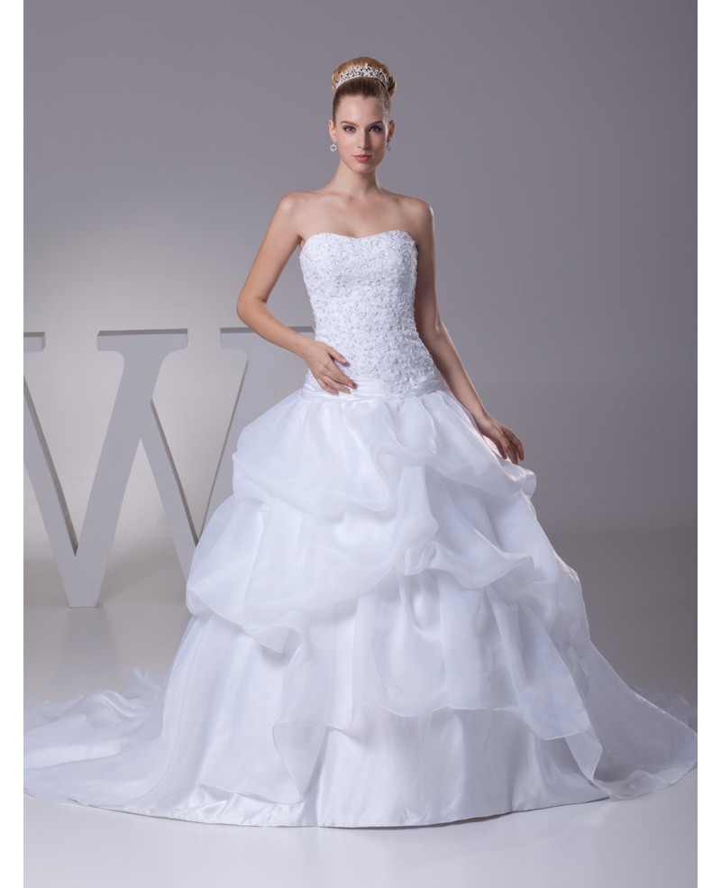 Beaded Top Ballgown Organza Ruffled Wedding Dress