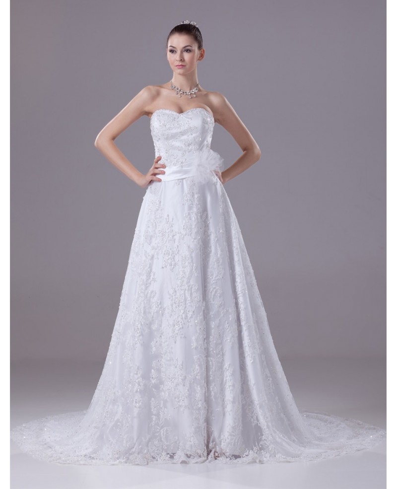 Sequined Full Lace Aline Wedding Dress with Sash