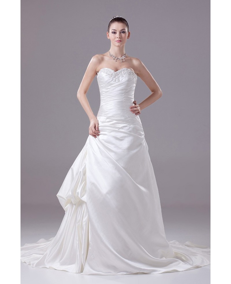 Ivory Satin Sweetheart Long Train Wedding Dress