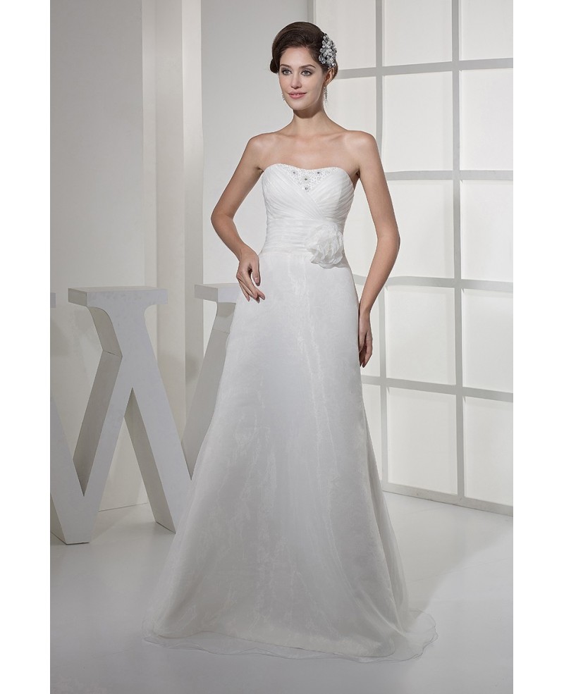 Simple Organza Aline Wedding Dress with Flower