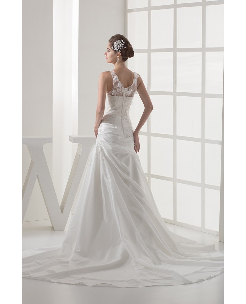 Floral White Taffeta Mermaid Wedding Dress Pleated