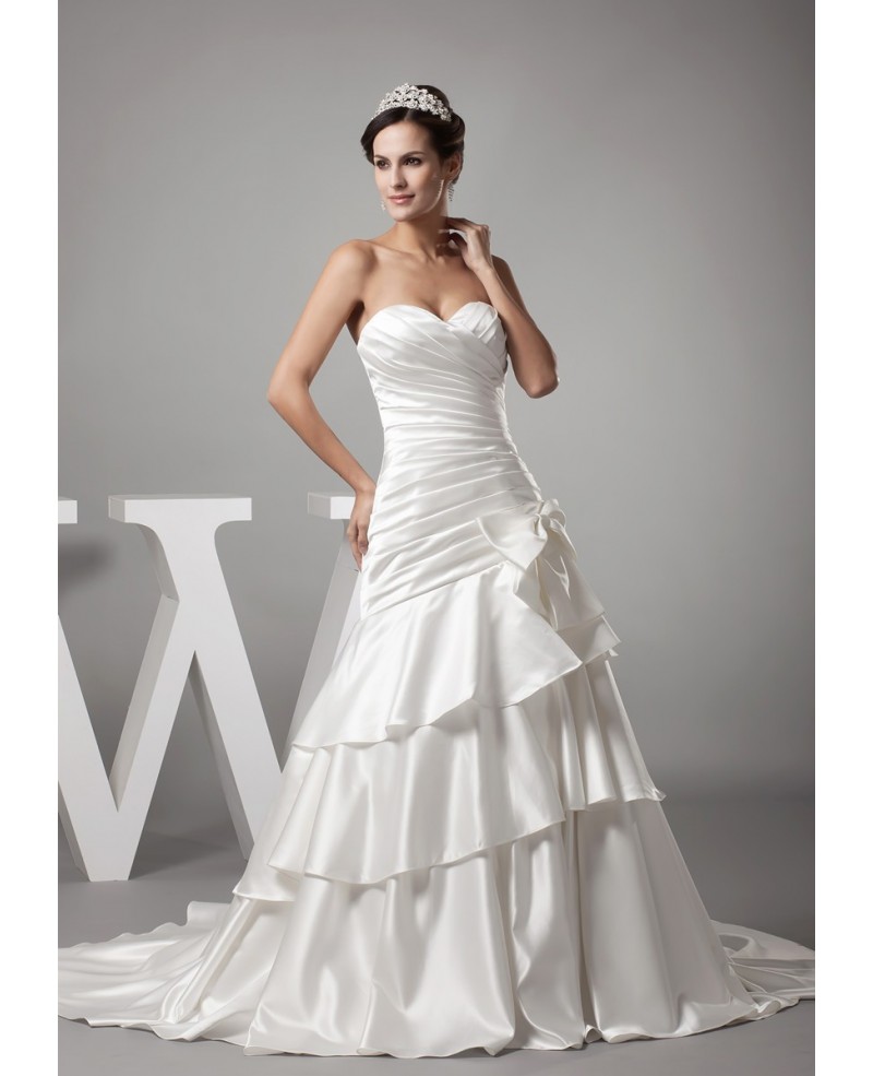 Sweetheart Pleated Satin Layered Mermaid Wedding Dress with Bow