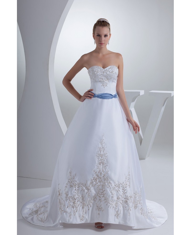 Classic Sweetheart Embroidery White with Blue Color Wedding Dress