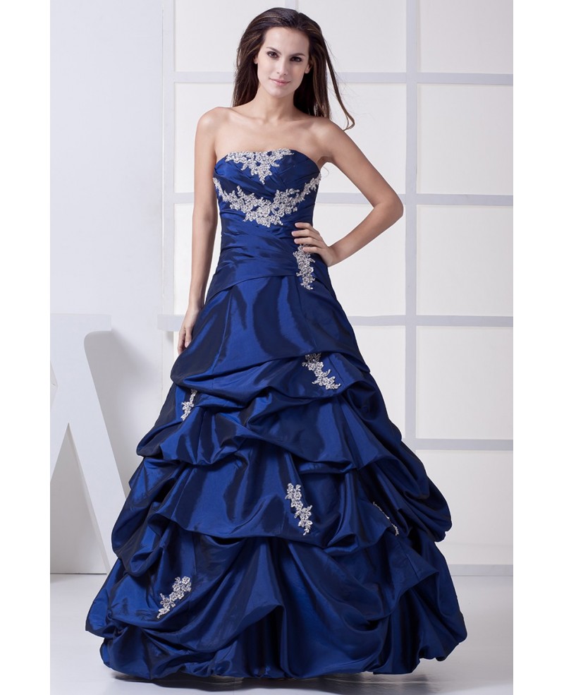 Classic Royal Blue Lace Taffeta Ruffles Wedding Dress Strapless