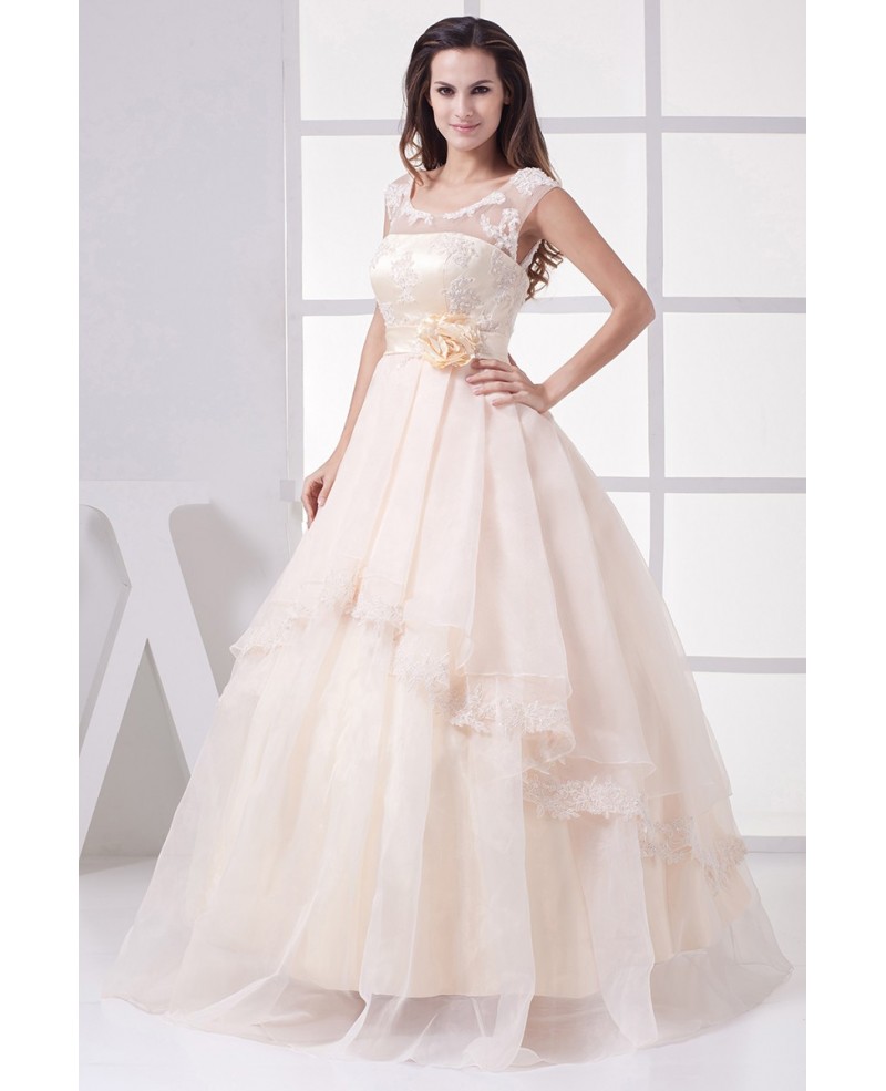 Gorgeous Empire Waist Long Tulle Ballgown Wedding Dress with Flower