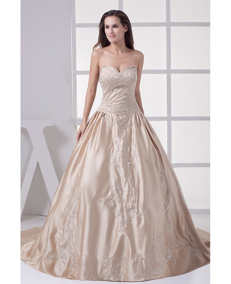 Classic Champagne Sweetheart Embroidered Ballgown Color Wedding Dress