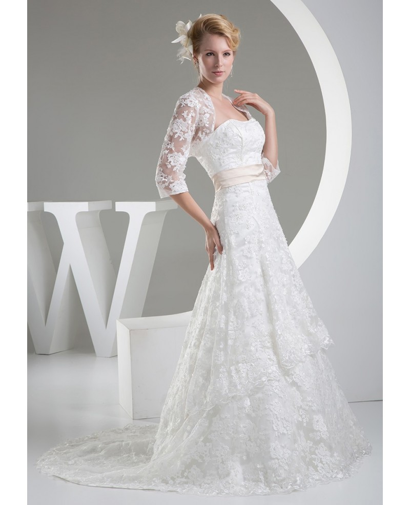 Beautiful Full Lace Tulle Aline Wedding Dress with Jacket