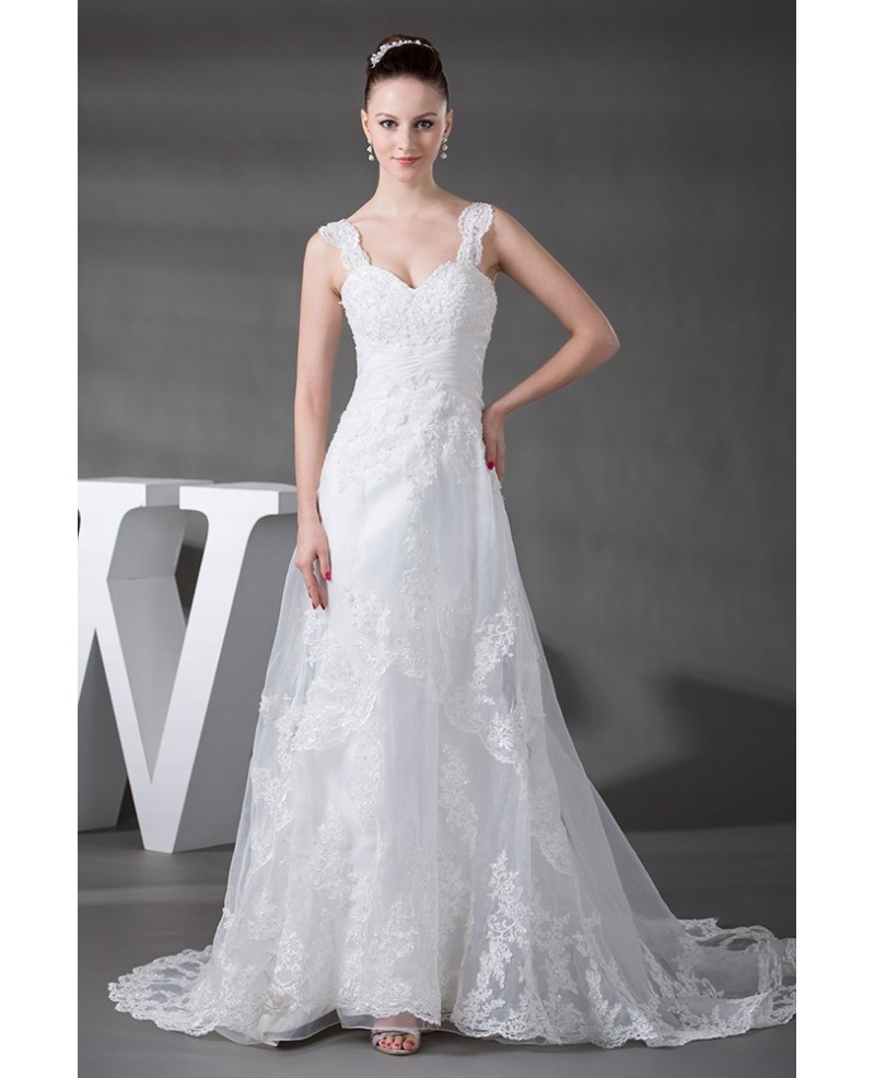 Beaded Strap Lace Tulle Aline Beach Wedding Dress