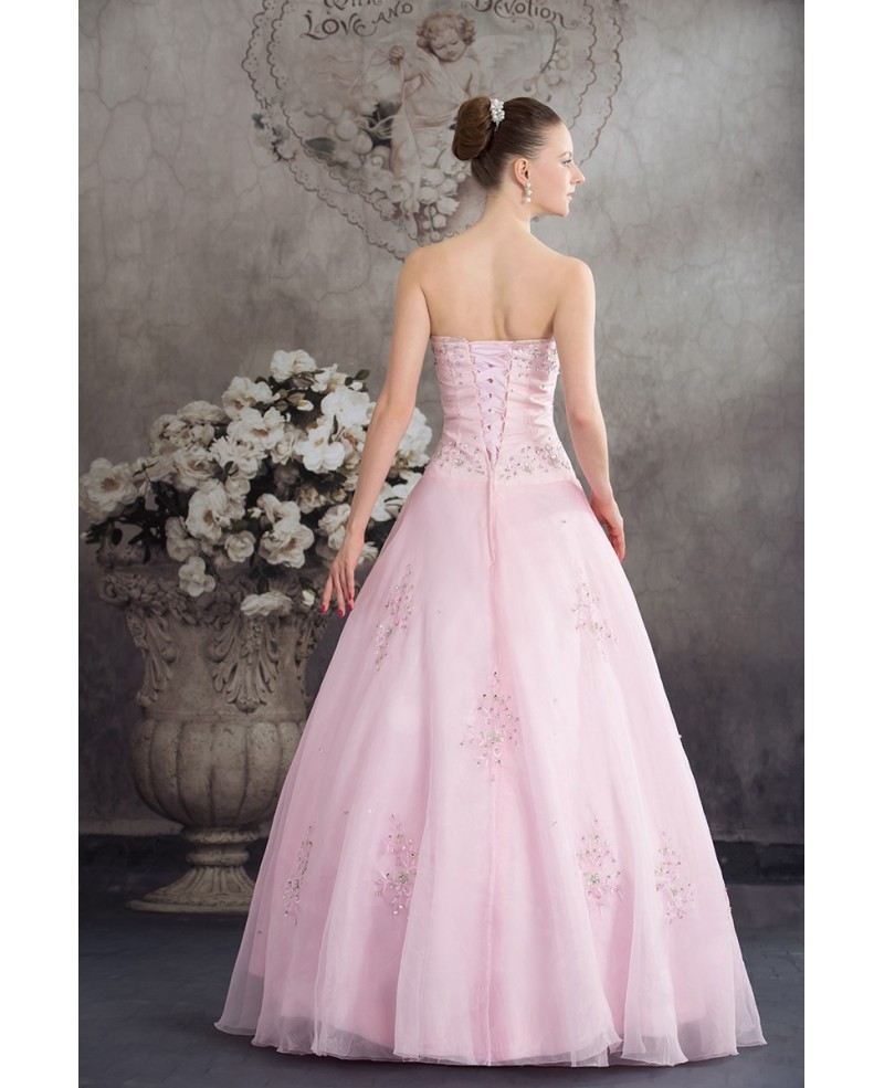 Sequined Pink Organza Colored Wedding Dress Ballgown