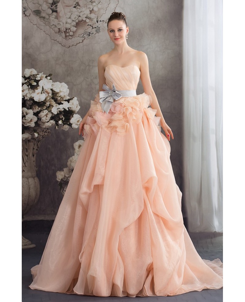 Cascading Ruffles Colored Two Tone Organza Wedding Dress with Sash