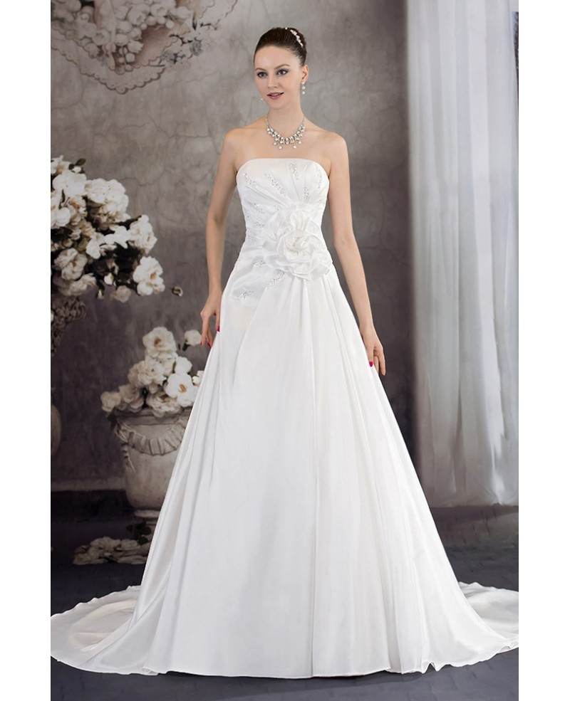 Aline Strapless Handmade Flower Wedding Dress with Train