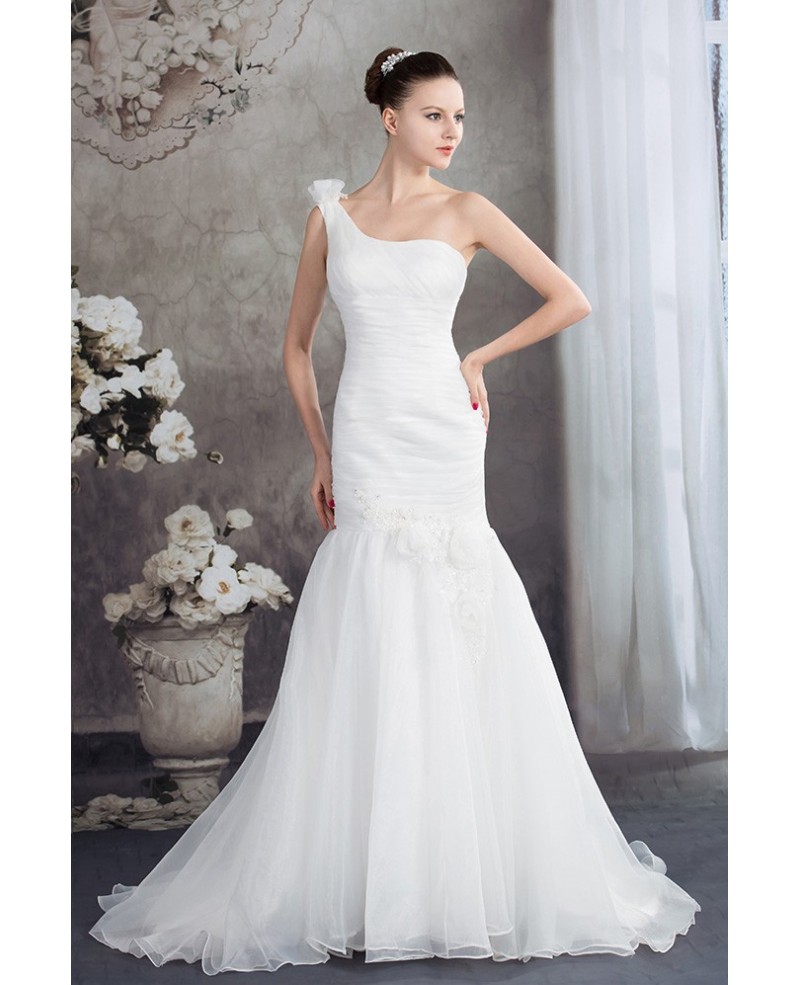 One Shoulder Mermaid Organza Wedding Dress with Train