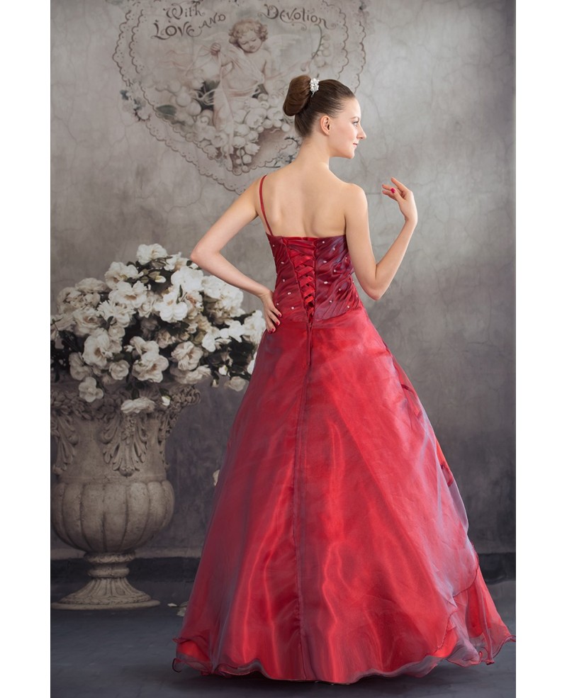 Burgundy Organza Floral One Shoulder Ballgown Red Wedding Dress