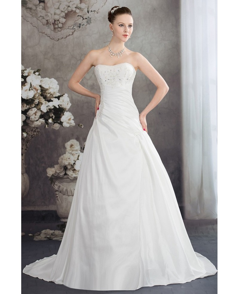 Pleated Taffeta Strapless Ballgown Wedding Dress with Beading