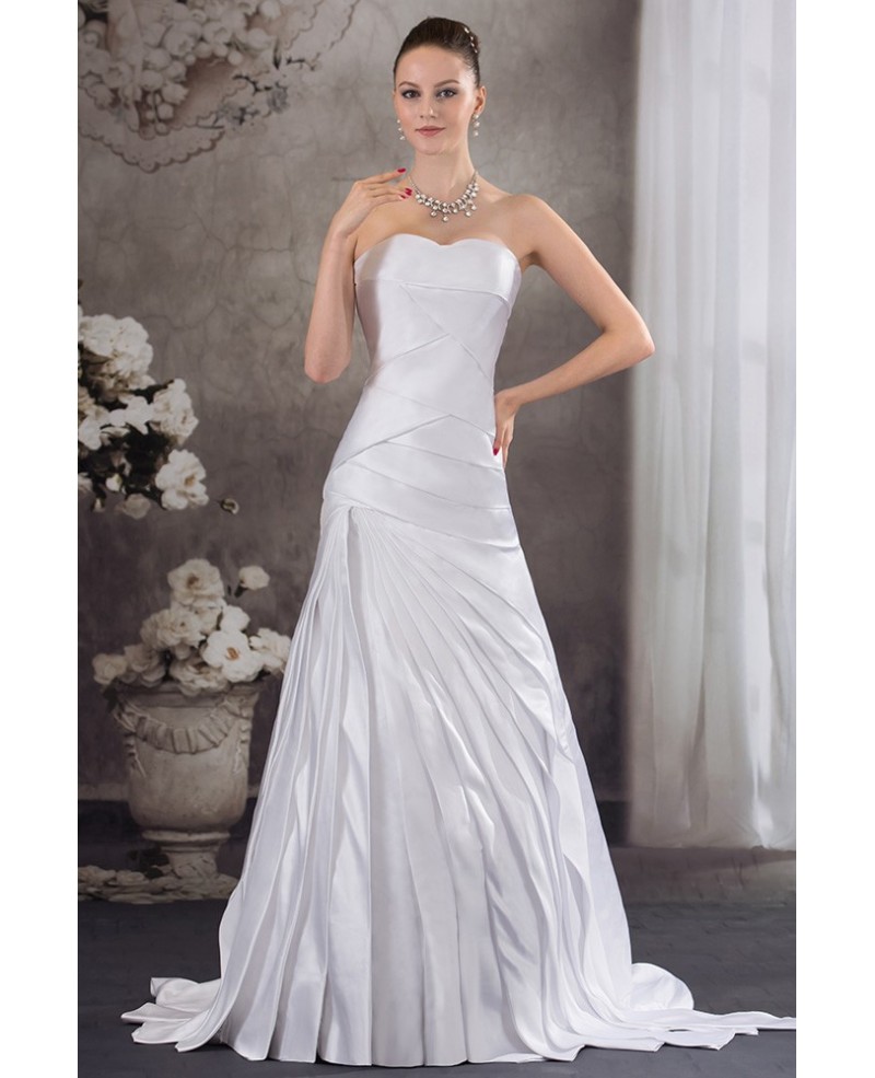 Pleated Satin Sweetheart Mermaid Wedding Dress with Corset Back - Click Image to Close